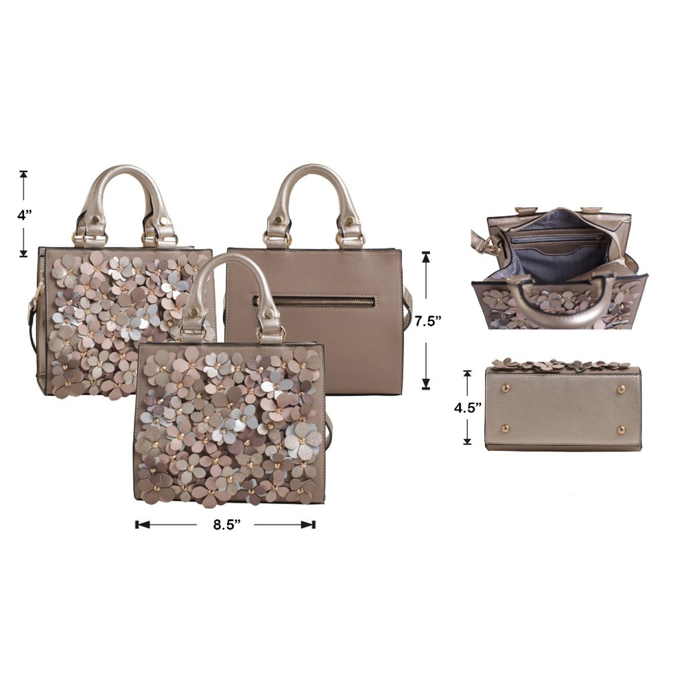Floral Embellished Blush Pink Vegan Leather Bag - Picture 4 of 7